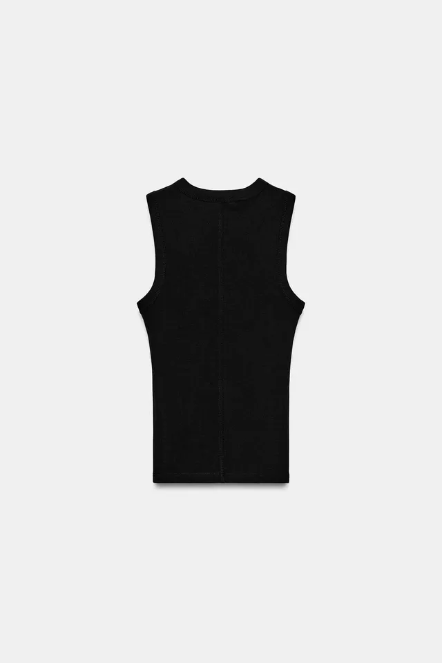 Cotton Blend Ribbed Top with Straps and Round Neckline – image 6