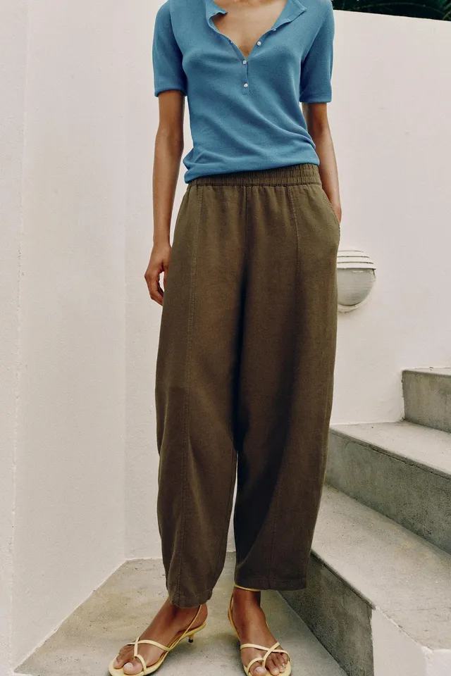 Linen Blend Elastic-Waist Tapered Ankle Trousers – image 5