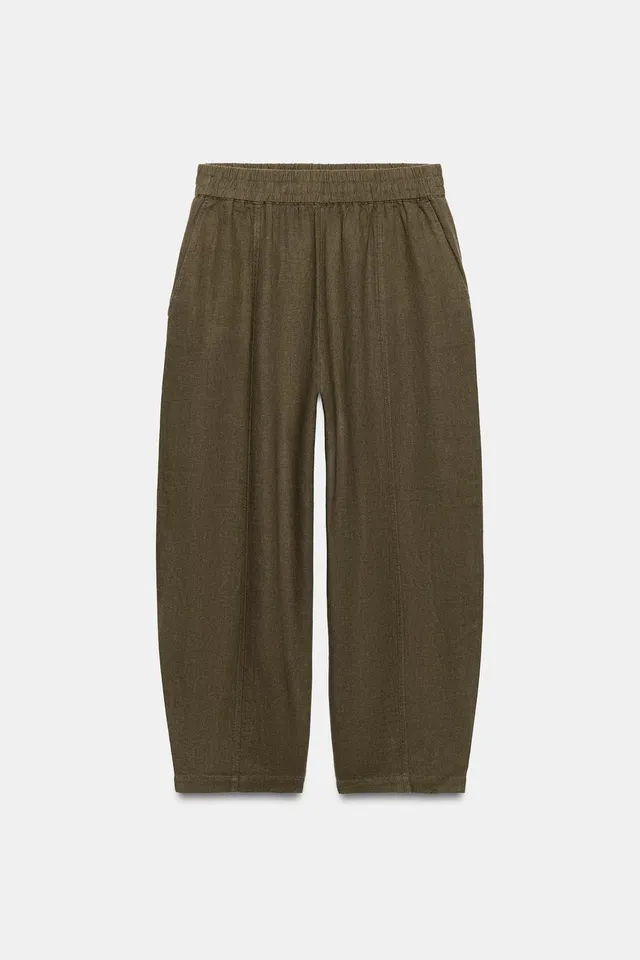 Linen Blend Elastic-Waist Tapered Ankle Trousers – image 7