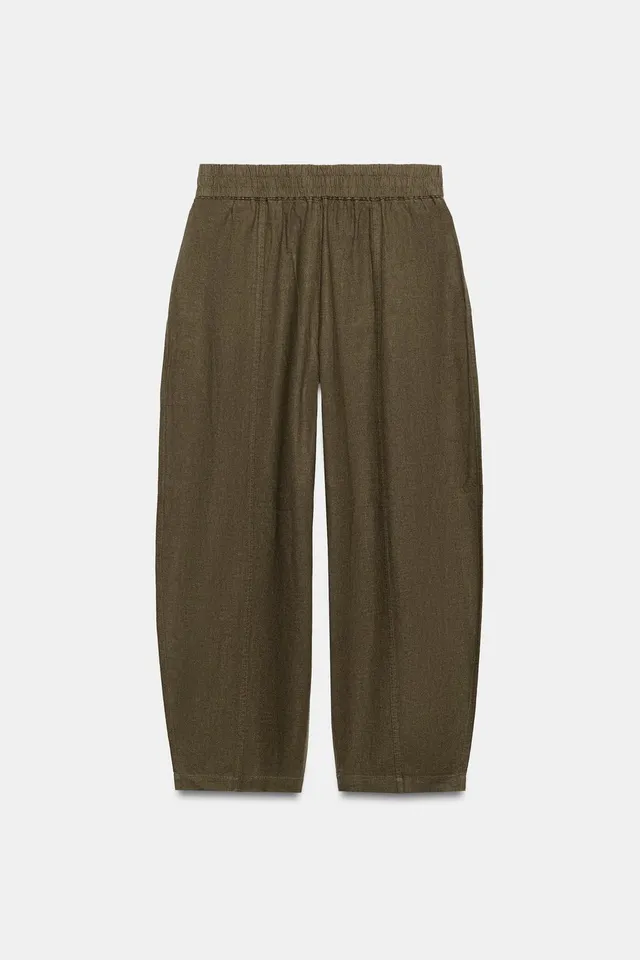 Linen Blend Elastic-Waist Tapered Ankle Trousers – image 8