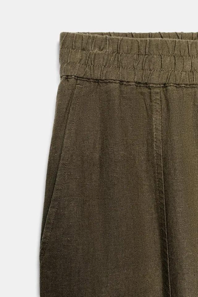 Linen Blend Elastic-Waist Tapered Ankle Trousers – image 9