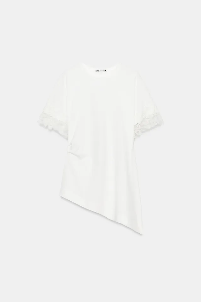 Asymmetric Lace Detail Cotton T-Shirt – image 6