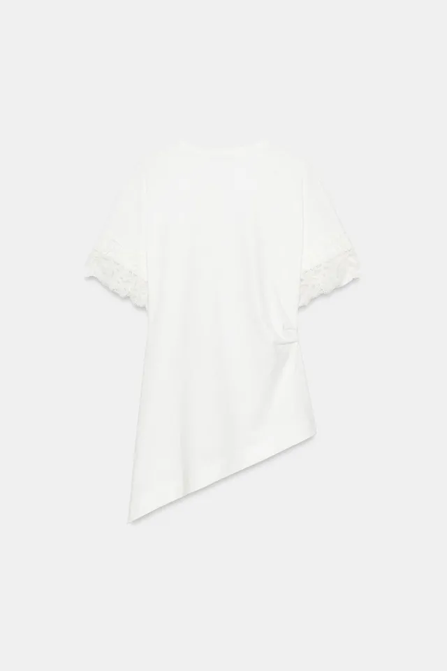 Asymmetric Lace Detail Cotton T-Shirt – image 7