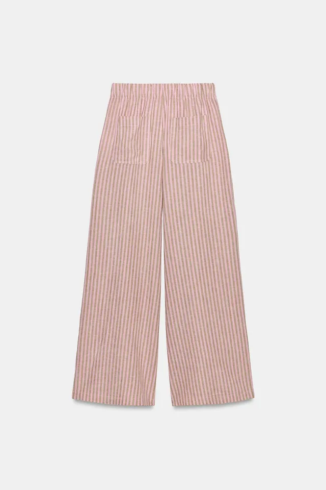 Striped Linen Blend Trousers with Drawstring Waist and Bow Detail – image 6
