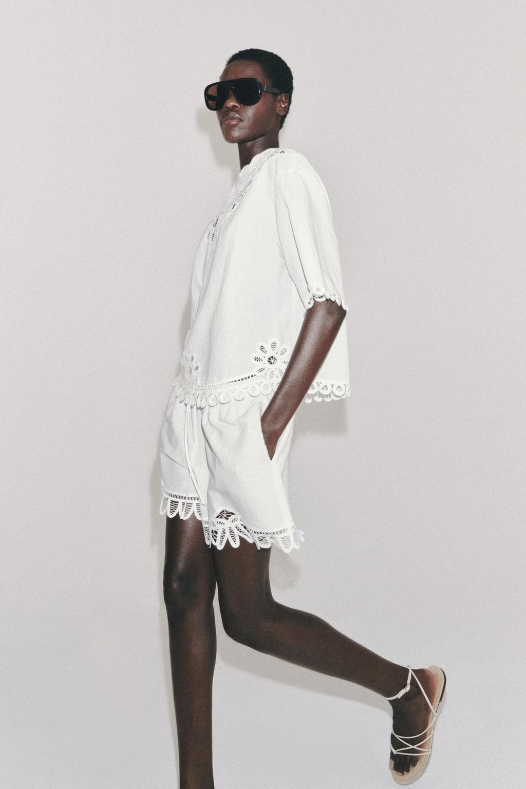 ZW Embroidered Linen Blend Shorts