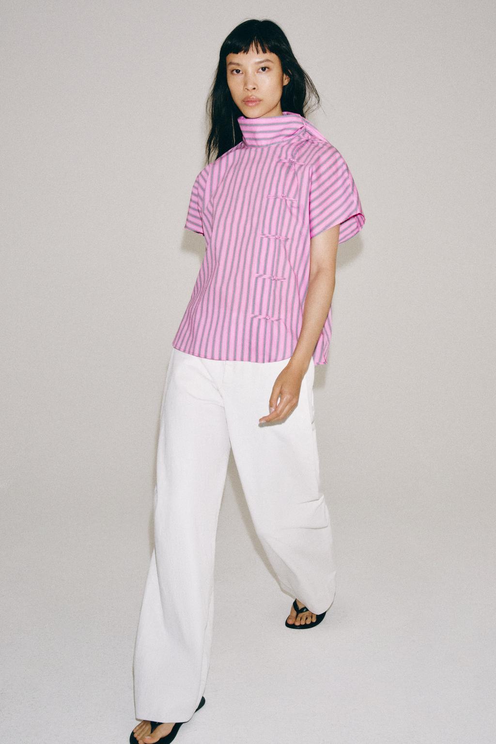 ZW COLLECTION Striped Shirt with Frog Fastening