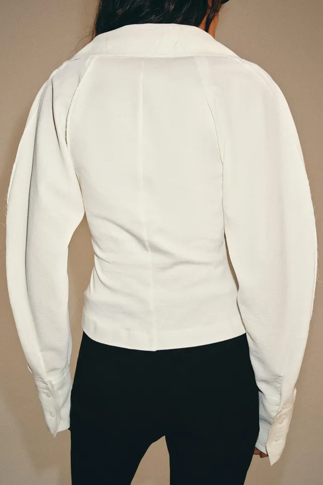 Contrast Fabric Long-Sleeve Button-Front Top – image 4
