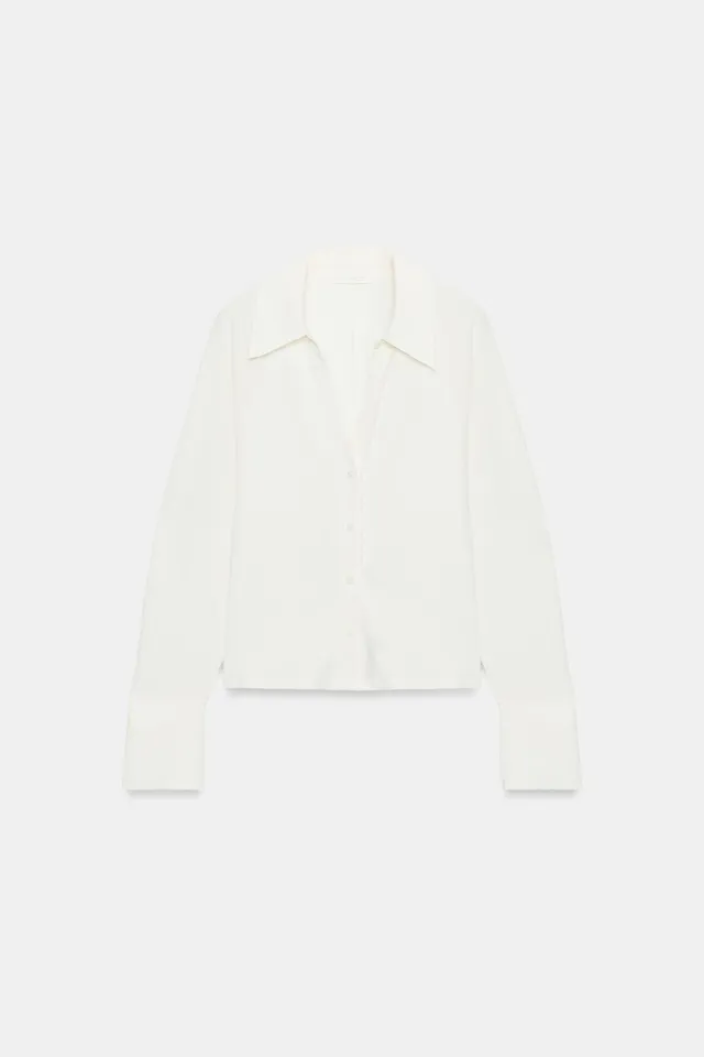 Contrast Fabric Long-Sleeve Button-Front Top – image 5
