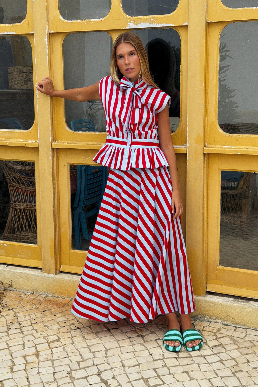Tie-Detail Striped Shirt