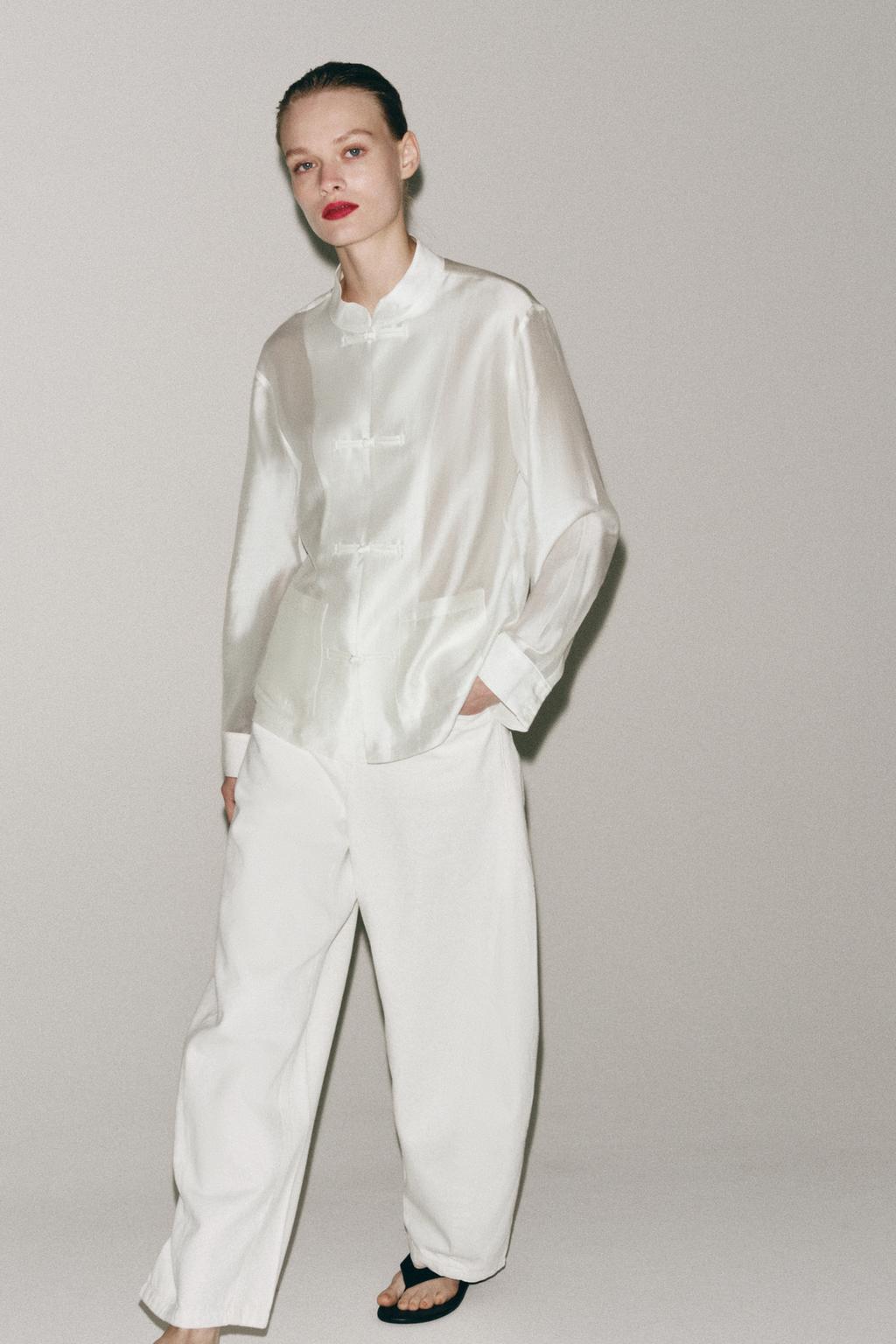 ZW Collection Frog Fastening Satin Shirt