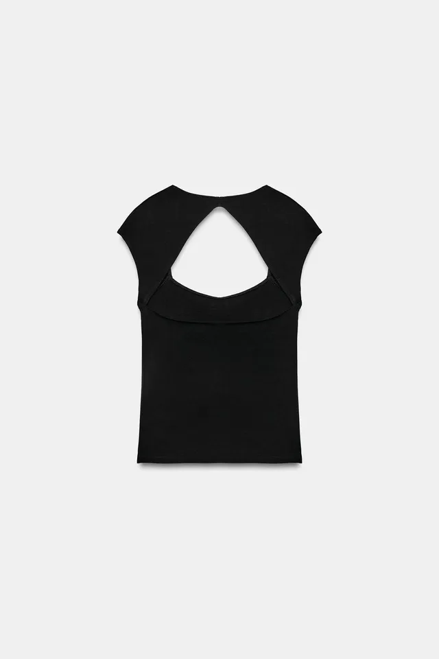 Cotton Blend Sleeveless Top with Back Vent Cut-Out Design – image 5