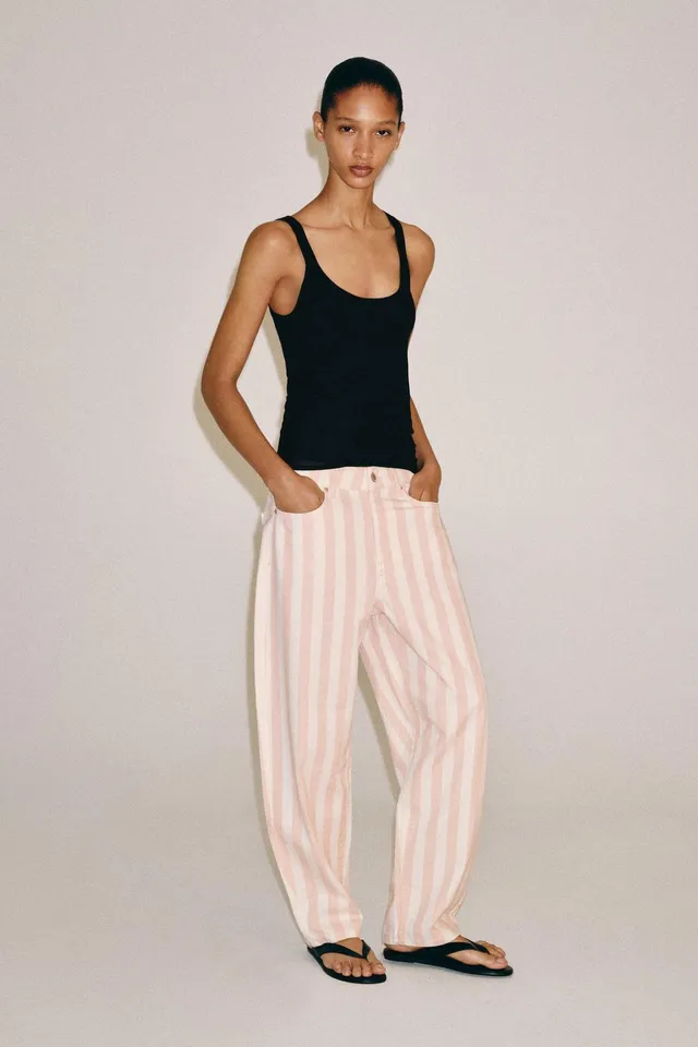 ZW Collection Tapered Mid-Waist Striped Jeans