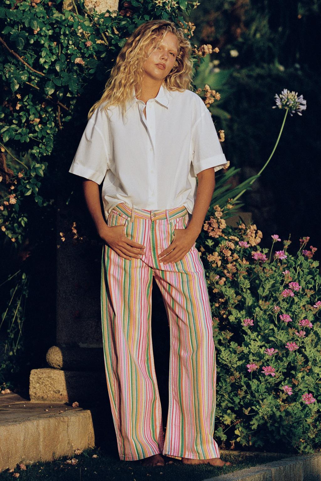 TRF Mid-Waist Striped Baggy Denim Jeans