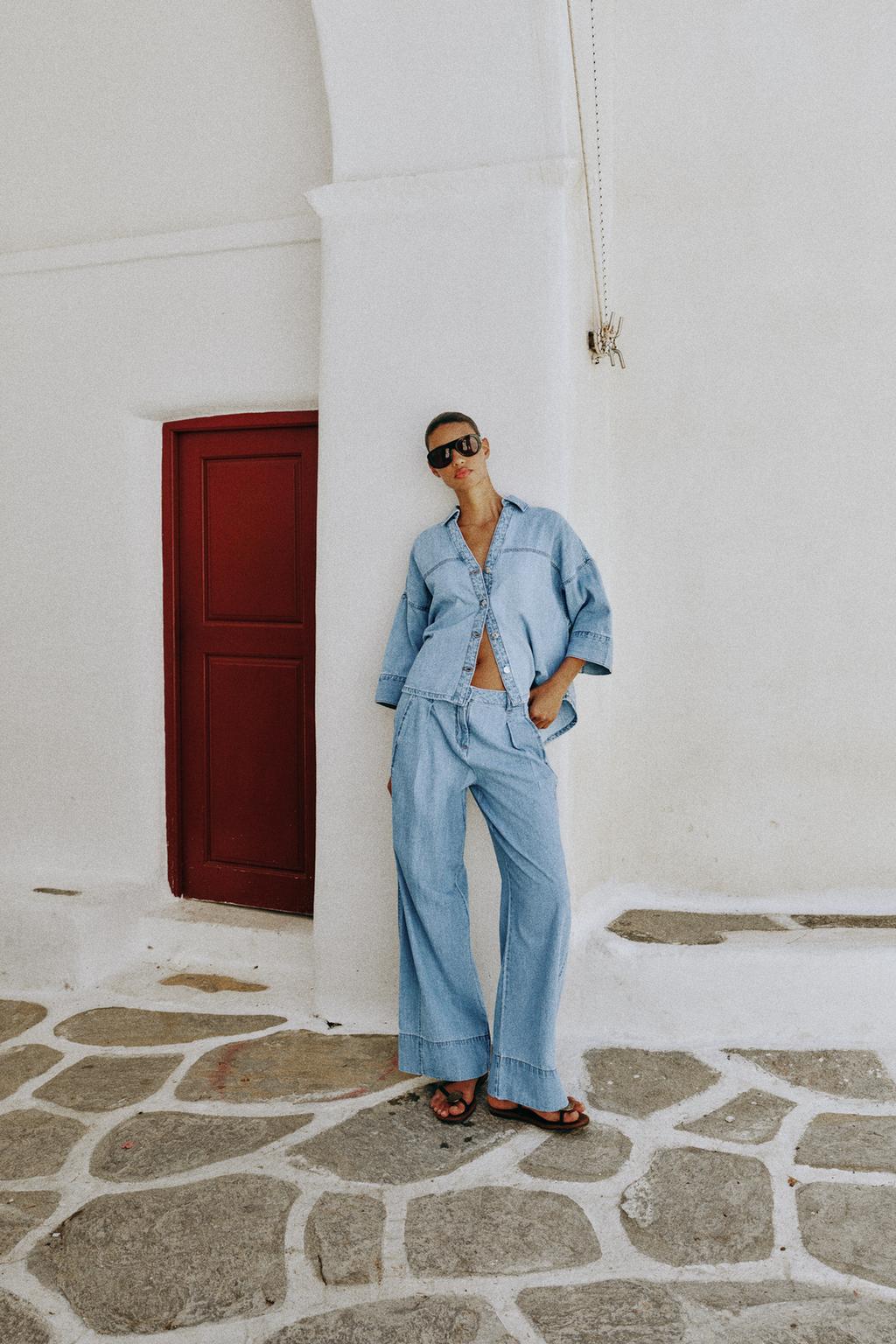 JEANS Z1975 WIDE LEG بخصر عالٍ وبنسات