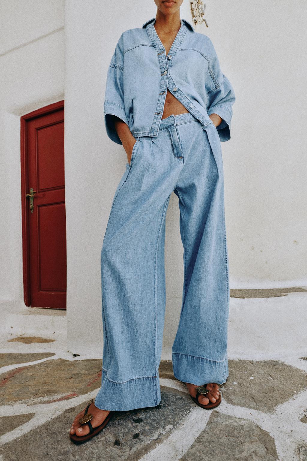 JEANS Z1975 WIDE LEG بخصر عالٍ وبنسات