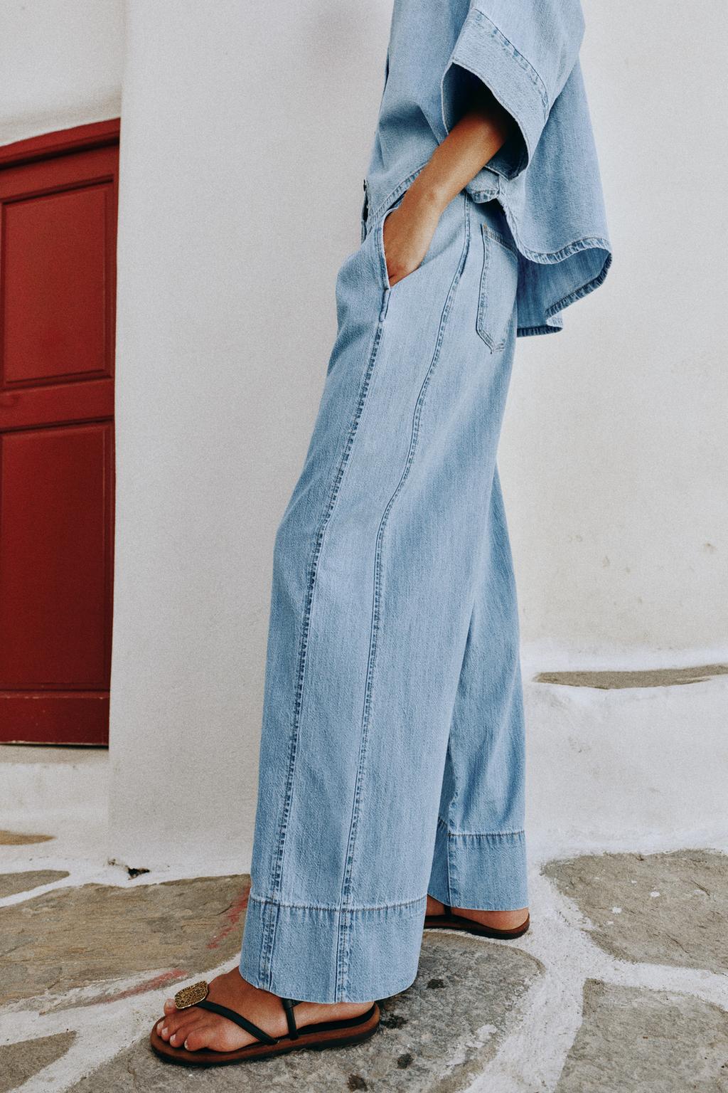 JEANS Z1975 WIDE LEG بخصر عالٍ وبنسات