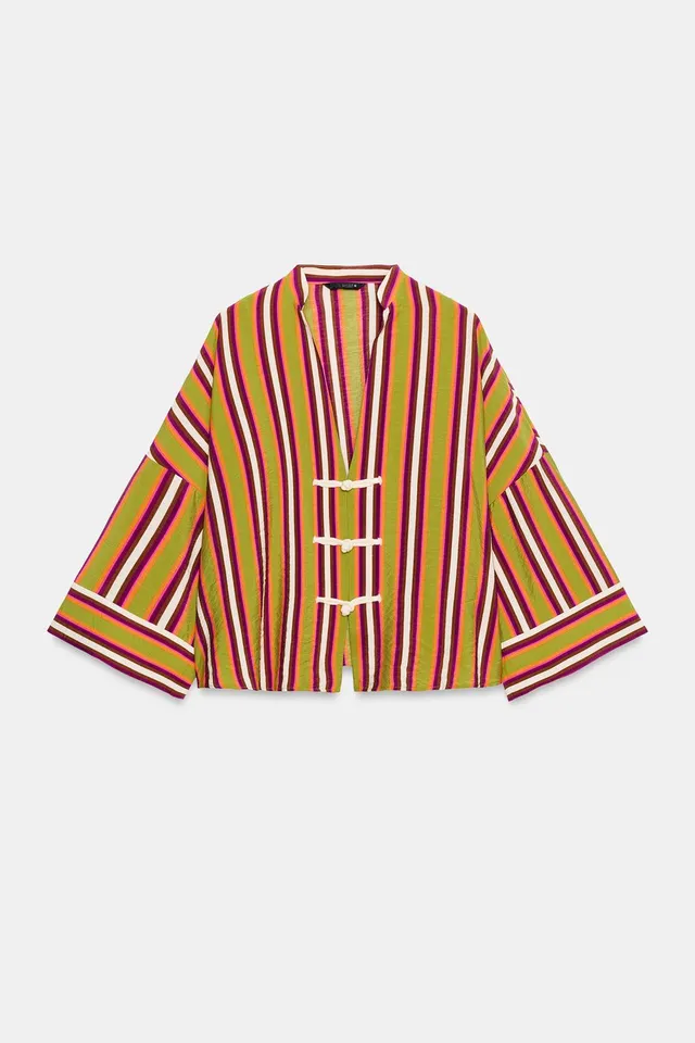Striped Frog-Fastening Shirt – image 4