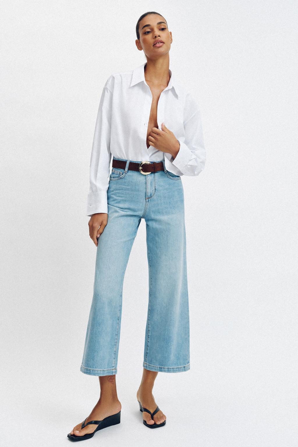 High-Waist Wide-Leg Cropped Belted Jeans