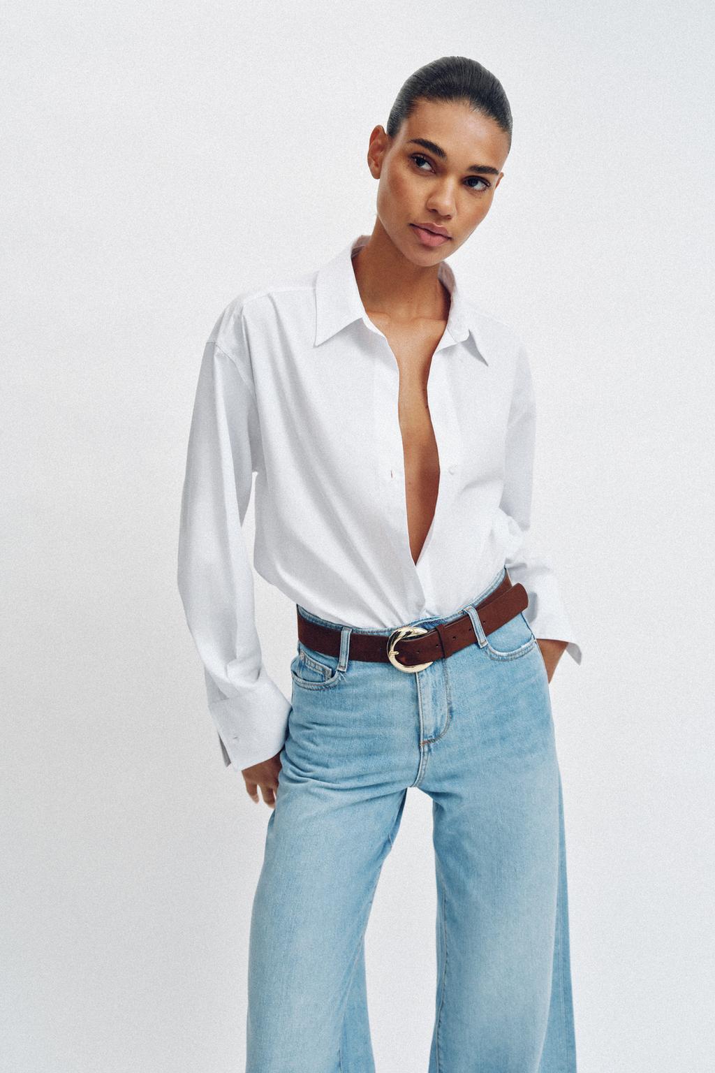 جينز WIDE LEG قصير بخصر عالٍ وحزام