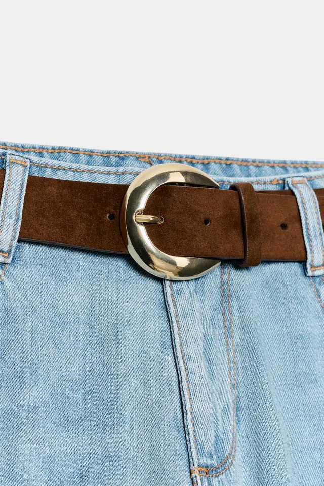 جينز WIDE LEG قصير بخصر عالٍ وحزام – صورة 9