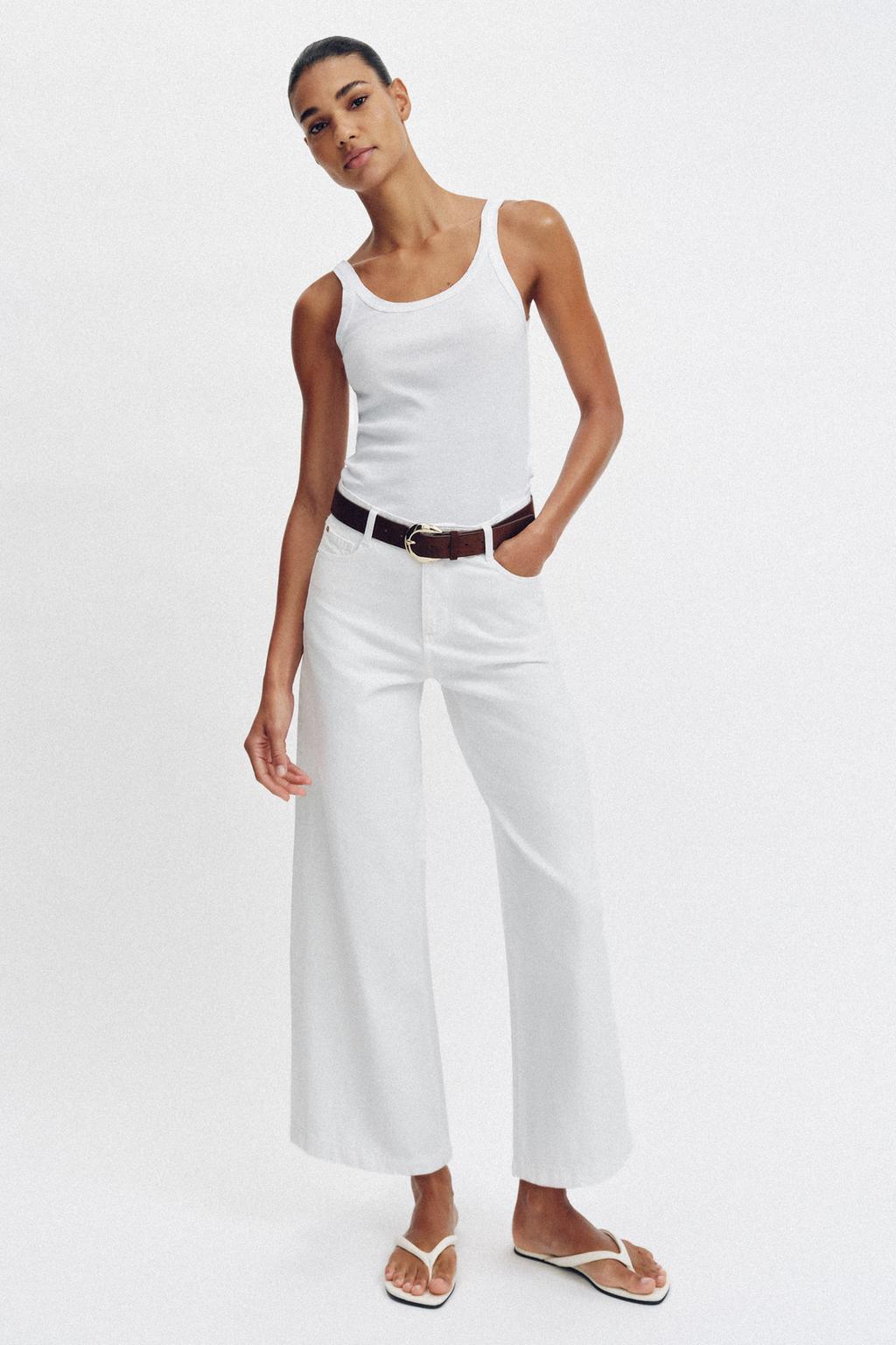 High-Waist Wide-Leg Cropped Belted Jeans