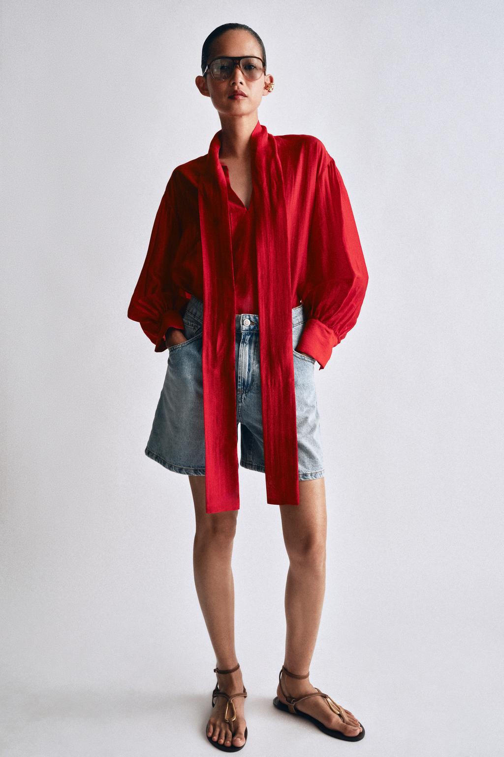 ZW Collection Satin Shirt with Ties