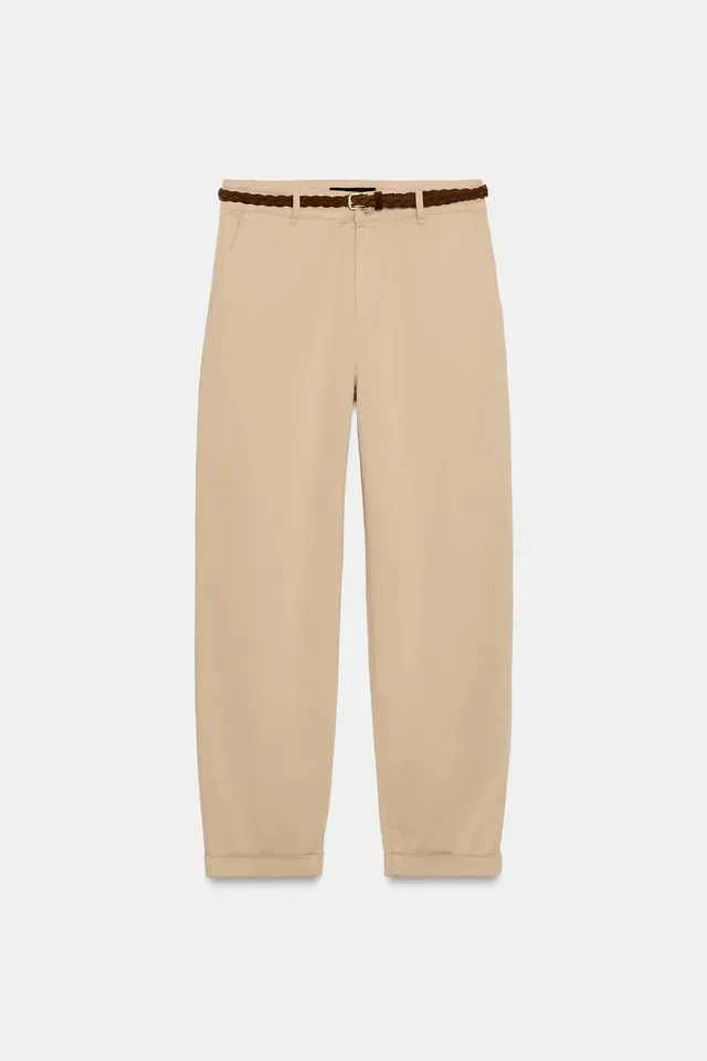 Low-Rise Chino Trousers with Braided Belt and Turn-Up Hems – image 8