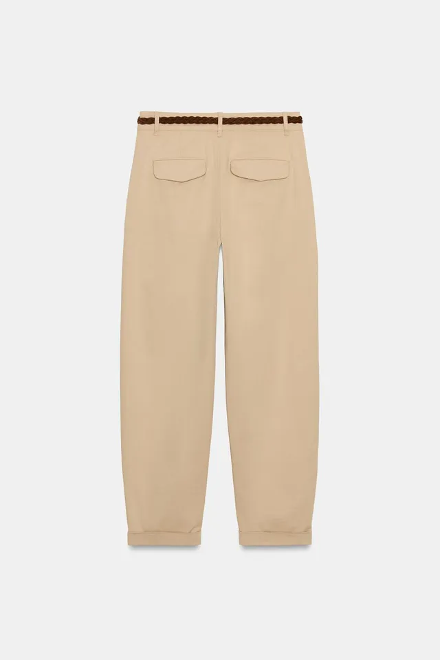 Low-Rise Chino Trousers with Braided Belt and Turn-Up Hems – image 9
