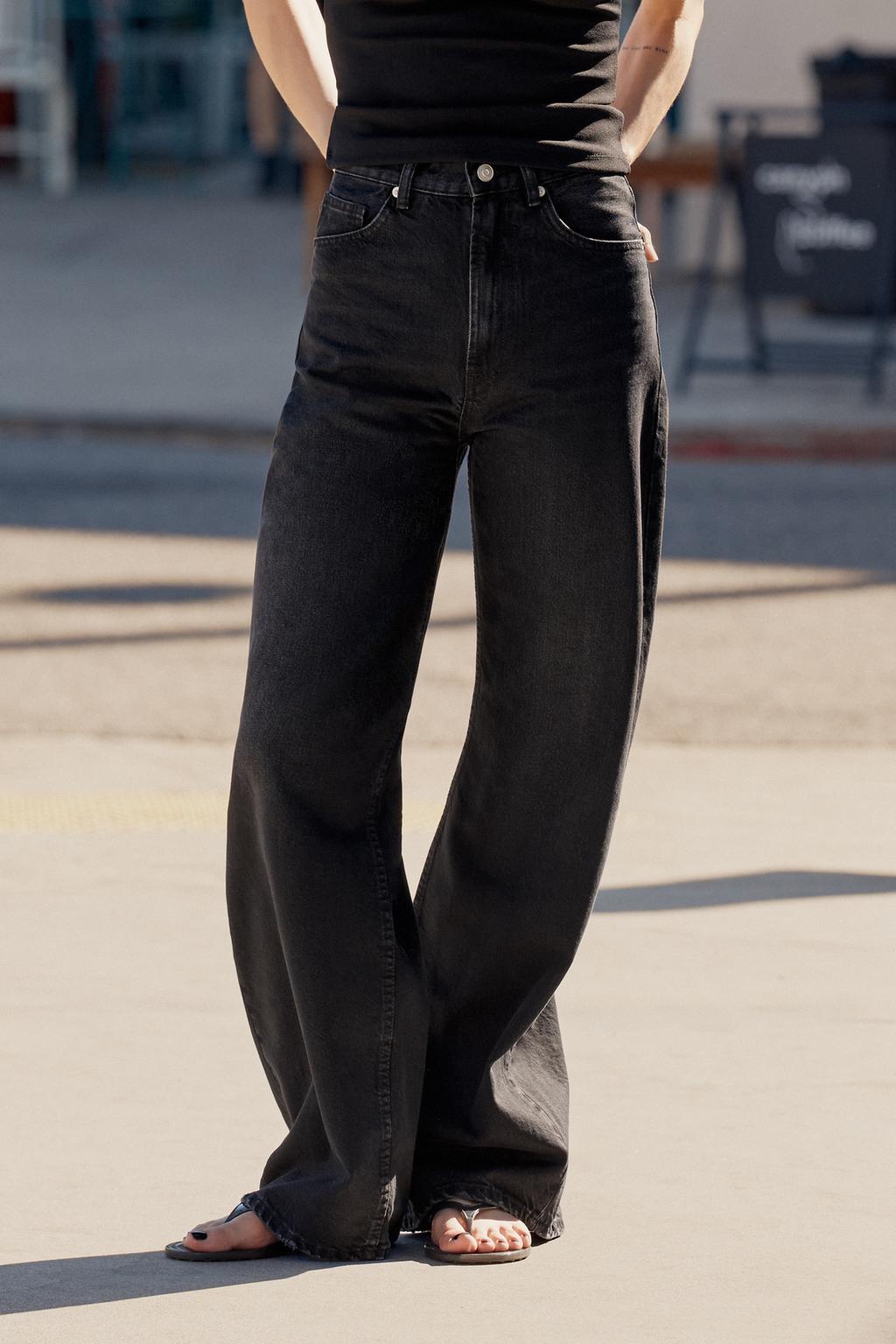 JEANS TRF EXTRA WIDE LEG خصر عالي ستايل ممزّق