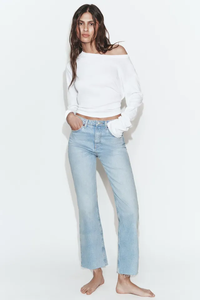 High-Waist Cropped Flare Jeans