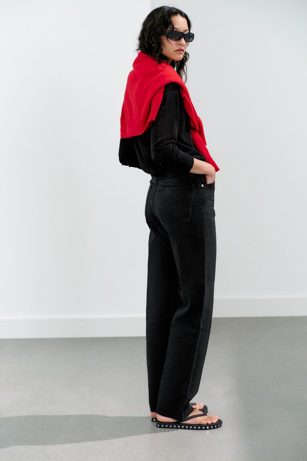 JEANS TRF WIDE LEG بخصر عال