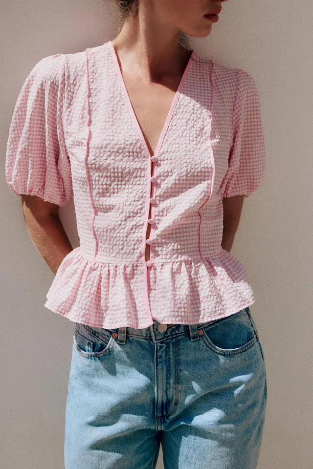 Gingham Peplum Blouse – image 4
