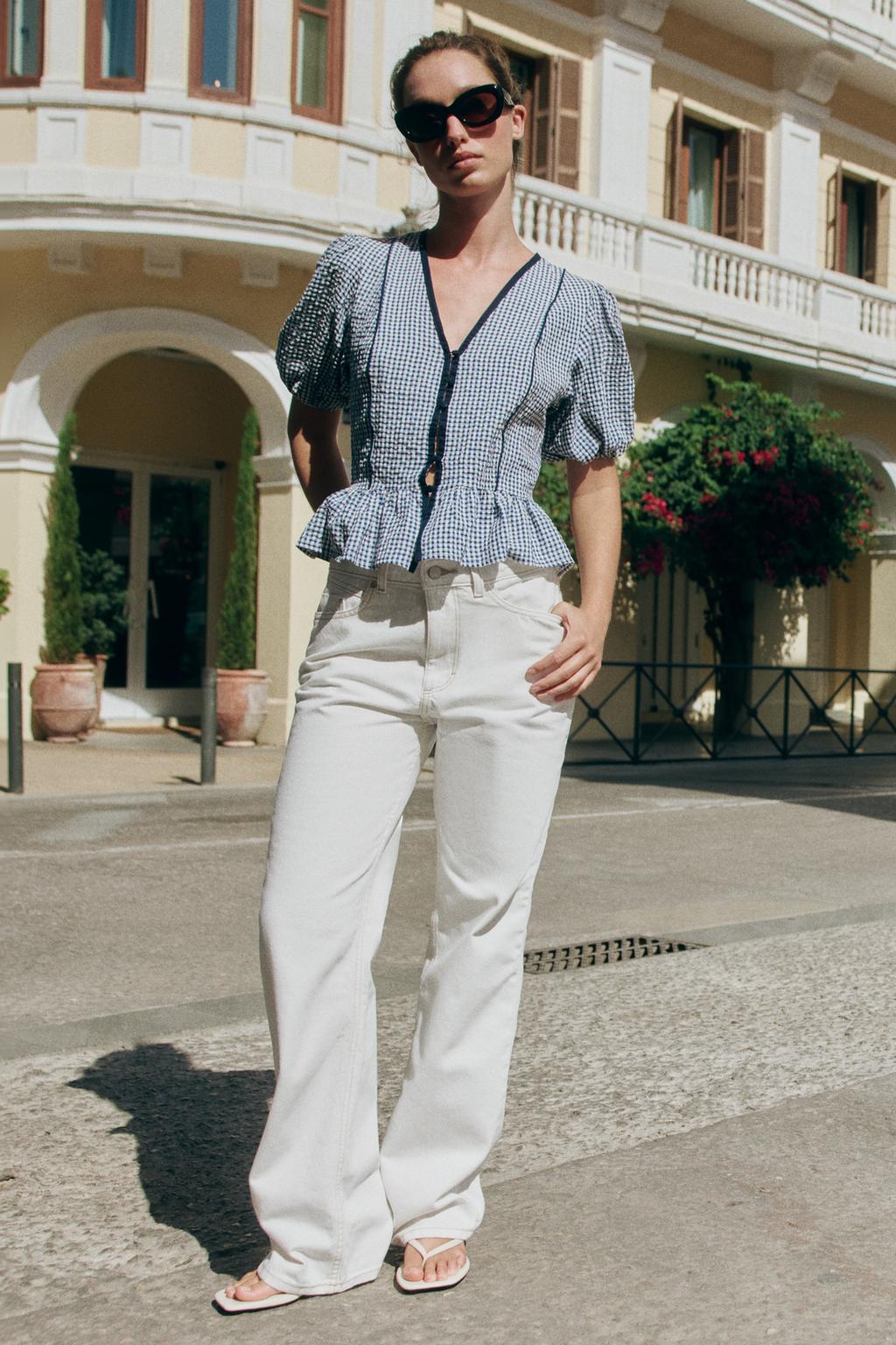 Gingham Peplum Blouse