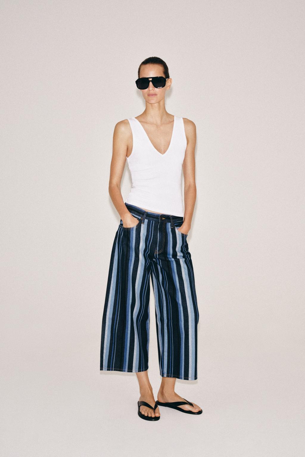 ZW Mid-Waist Striped Culottes