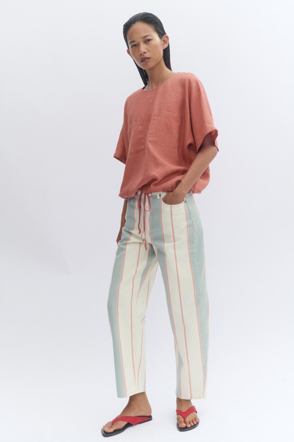 JEANS ZW COLLECTION TAPERED خصر متوسط مخطط