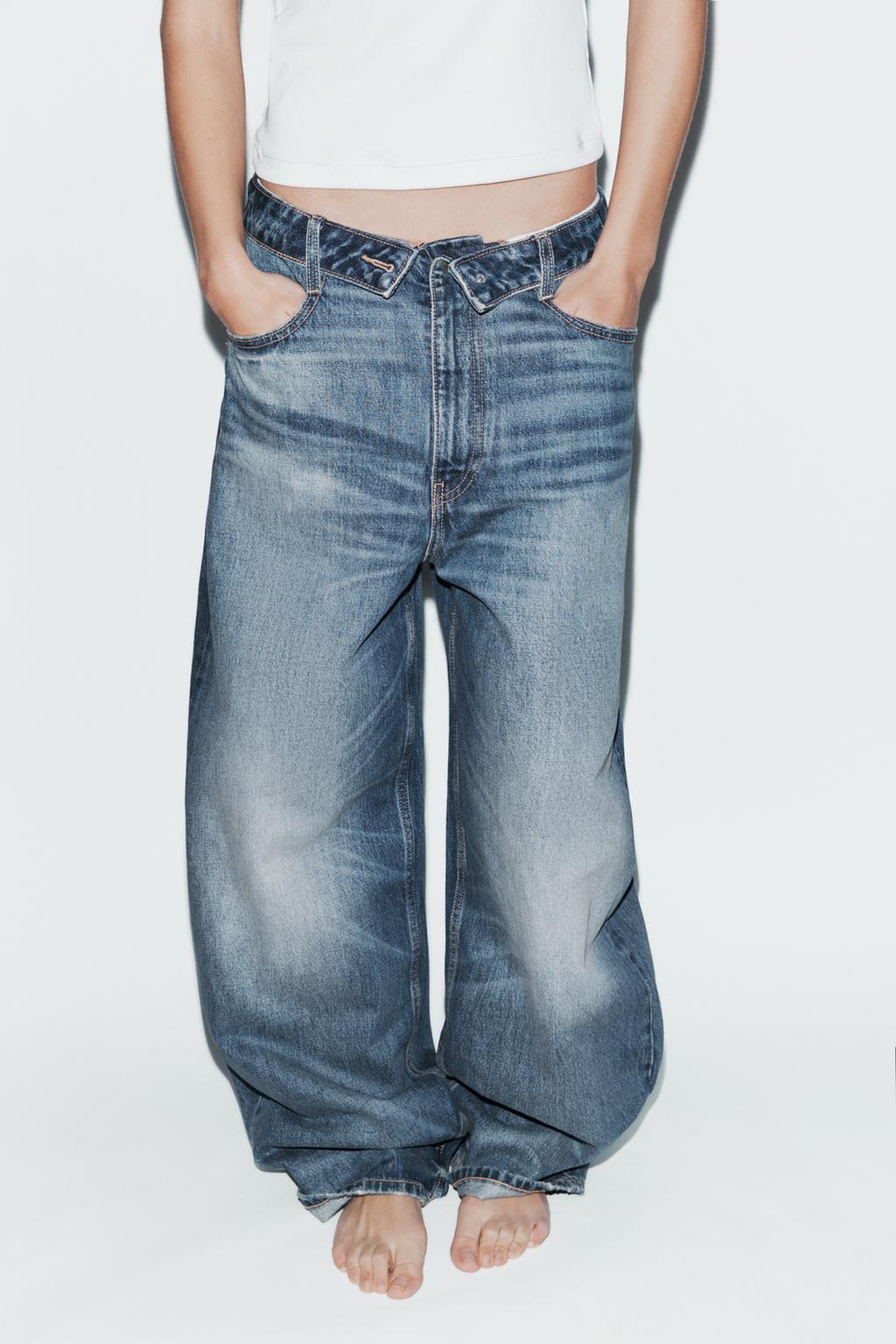 JEANS بخصر مطوي TRF خصر متوسط