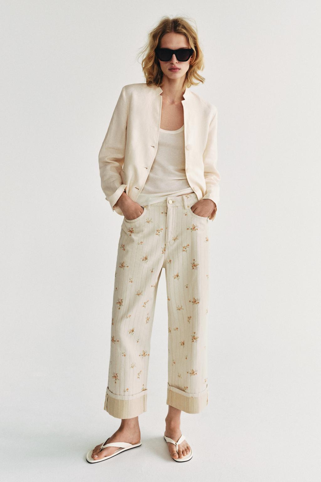 ZW Mid-Waist Tapered Floral Jeans