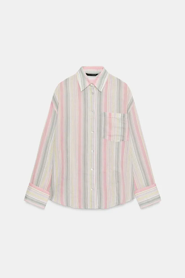 Striped Oversized Chiffon Pocket Shirt – image 4