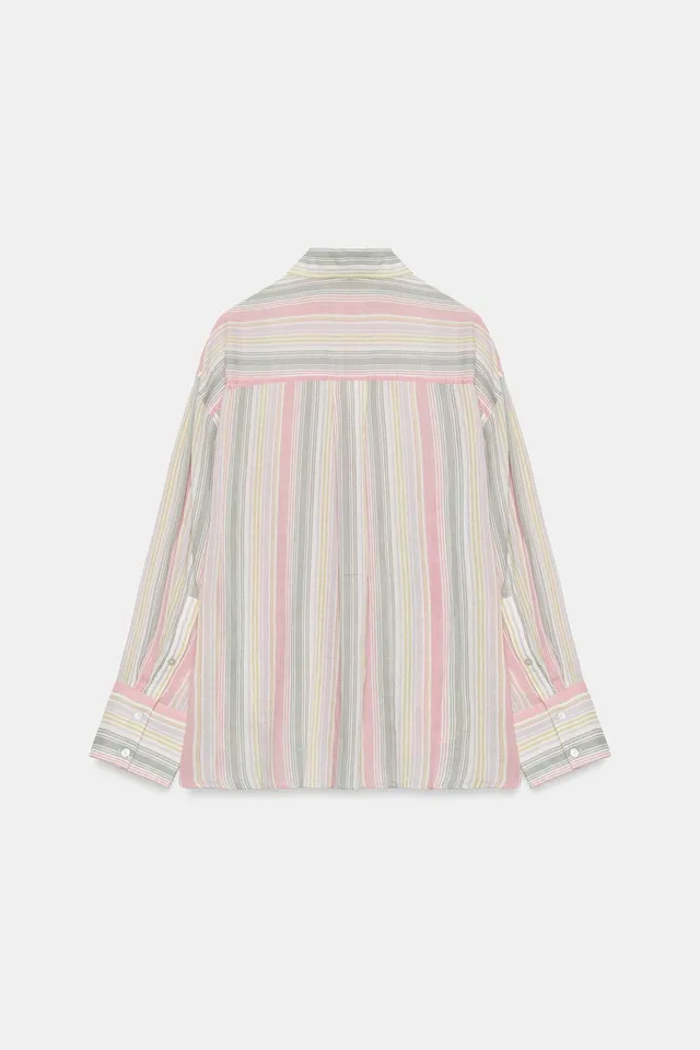 Striped Oversized Chiffon Pocket Shirt – image 5