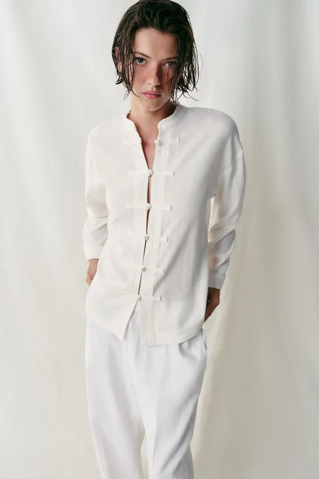 Linen Blend Oversize Frog Fastening Shirt – image 2