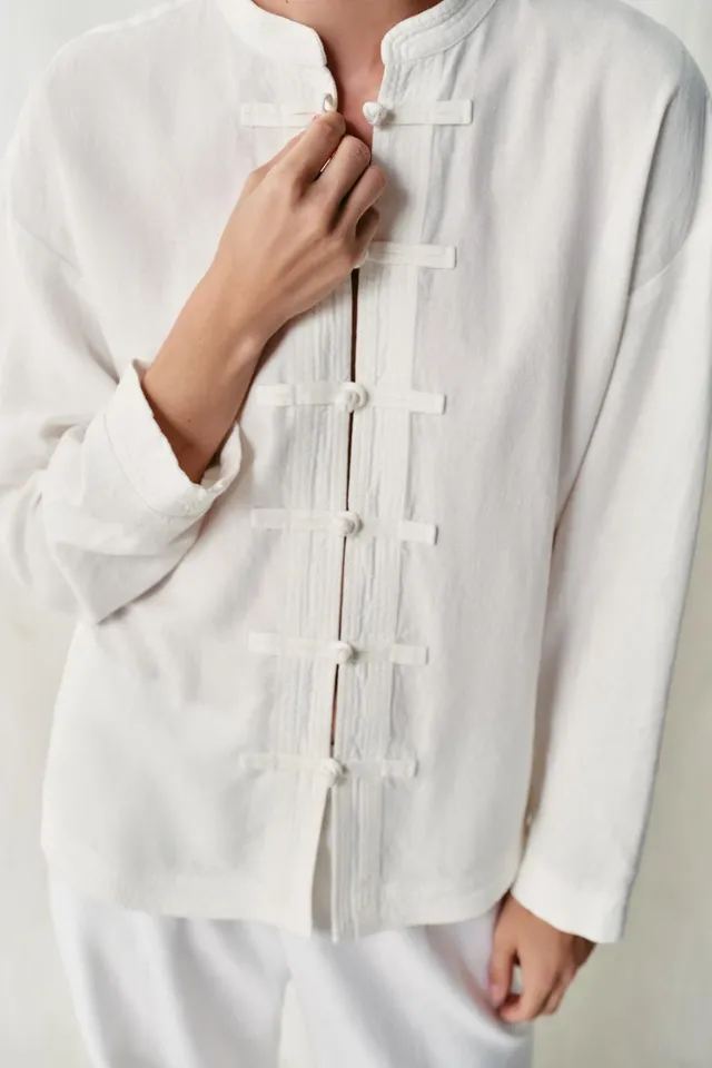 Linen Blend Oversize Frog Fastening Shirt – image 3