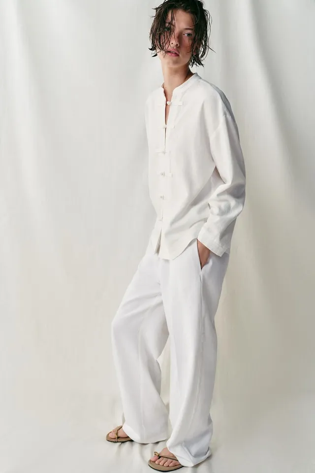 Linen Blend Oversize Frog Fastening Shirt – image 4