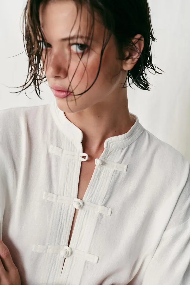Linen Blend Oversize Frog Fastening Shirt – image 6