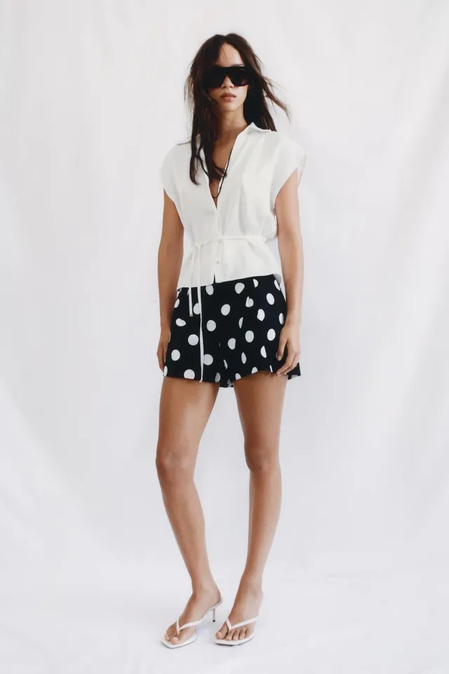 Satin Short Sleeve Shirt with Belt