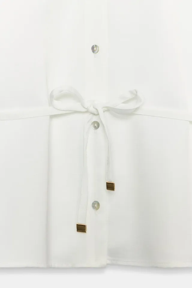 Satin Short Sleeve Shirt with Belt – image 10