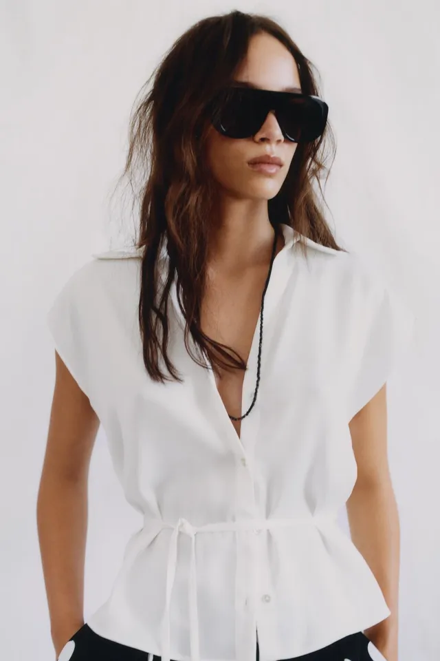 Satin Short Sleeve Shirt with Belt – image 2