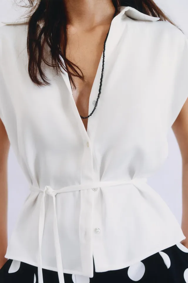 Satin Short Sleeve Shirt with Belt – image 4
