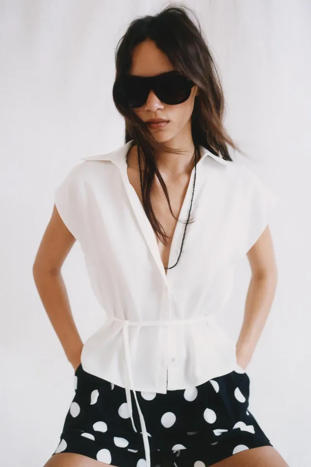 Satin Short Sleeve Shirt with Belt – image 6