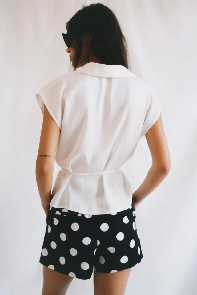 Satin Short Sleeve Shirt with Belt – image 7