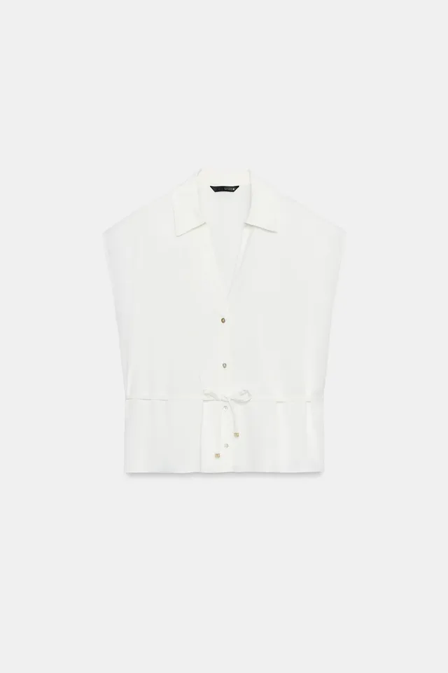 Satin Short Sleeve Shirt with Belt – image 8